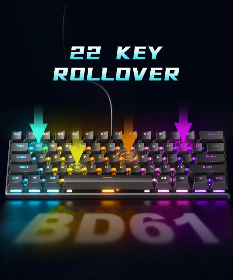 Teclado Gamer Mecánico 60% RGB – Precisión y Estilo en Cada Tecla